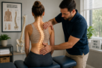 Can a Chiropractor Actually Help Scoliosis: Clinician assessing a patient with scoliosis during a spinal examination.
