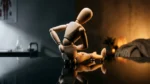 Chiropractor for a pulled back muscle: a wooden artist's mannequin clutching its lower back in pain.